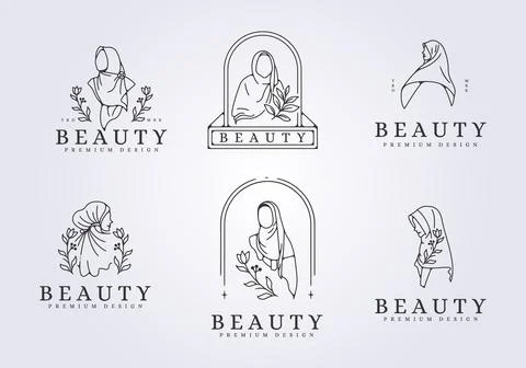 Set of hijab logo vector line art illustration design Stock Illustration