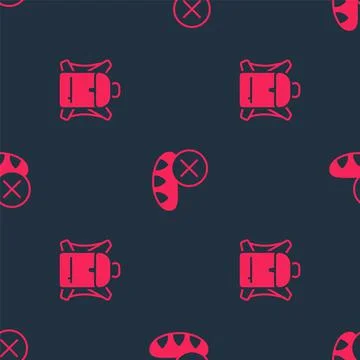 Set Hiking backpack and Donation food on seamless pattern. Vector 库存插图