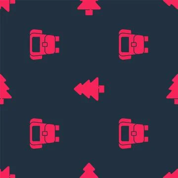 Set Hiking backpack and Forest on seamless pattern. Vector Stock Illustration