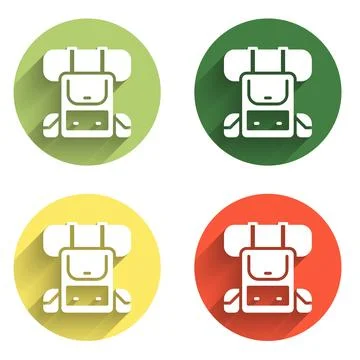 Set Hiking backpack icon isolated with long shadow background. Camping and .. 库存插图
