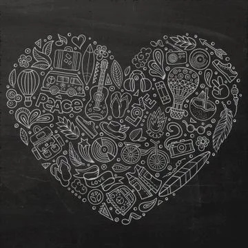 Set of Hippie cartoon doodle objects Illustrazione stock