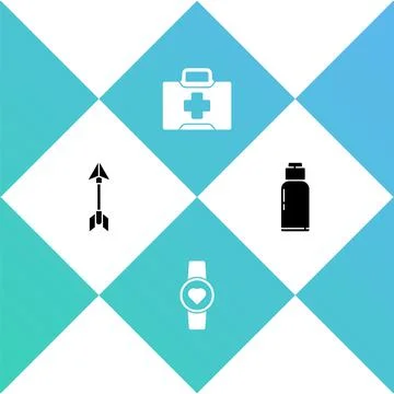 Set Hipster arrow, Smart watch showing heart beat rate, First aid kit and Stock Illustration