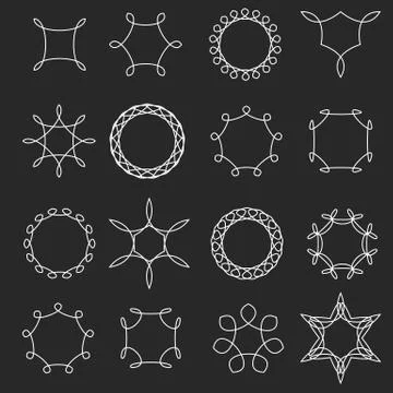 Set hipster frames for monogram logo, round and flowers form elements in thin Stock Illustration