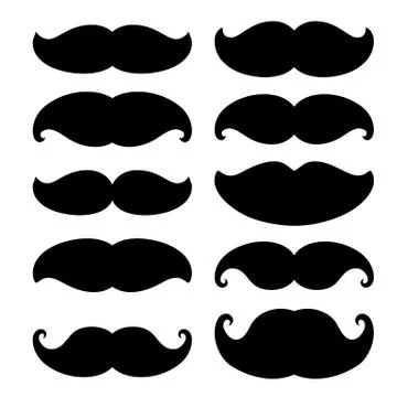 Set of hipster mustache. Silhouette vector icons. Stock Illustration