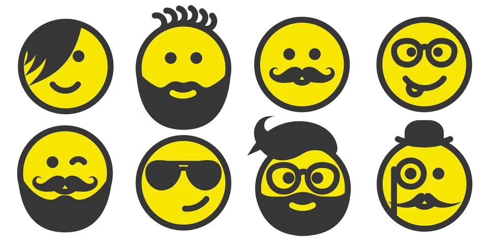 Set of hipster smiley faces Stock Illustration