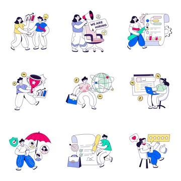 Set of Hiring Flat Illustrations Stock Illustration