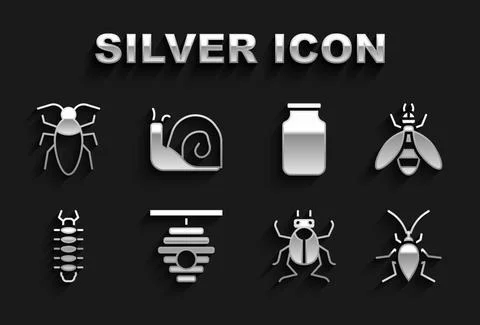 Set Hive for bees, Bee, Cockroach, Beetle bug, Centipede, Glass jar, and Snail Stock Illustration