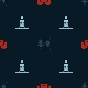 Set Hive for bees, Bee location and Burning candle on seamless pattern. Vector Ilustração Stock