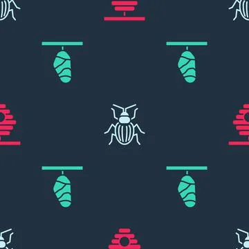 Set Hive for bees, Chafer beetle and Butterfly cocoon on seamless pattern イラスト素材