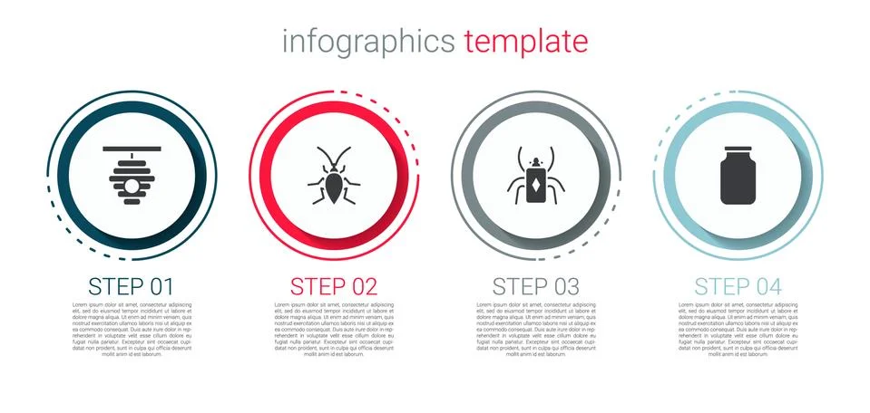 Set Hive for bees, Cockroach, Beetle bug and Glass jar. Business infographic Stock Illustration