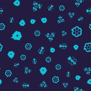 Set Hive for bees, Honeycomb, Bees and Queen on seamless pattern. Vector Stock Illustration