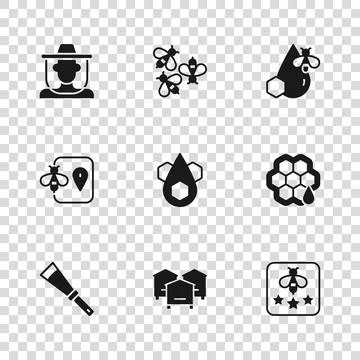 Set Hive for bees, Honeycomb, Type of, Bee and honeycomb, Beekeeper with pr.. Stock Illustration