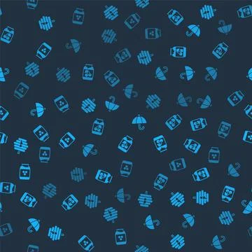 Set Hive for bees, Jam jar, Umbrella and Jar of honey on seamless pattern 스톡 일러스트