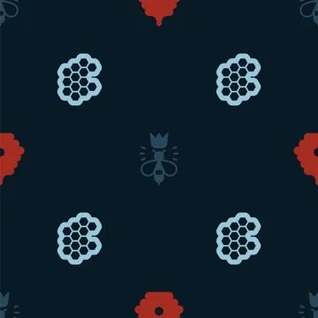Set Hive for bees, Queen and Honeycomb on seamless pattern. Vector Stock Illustration
