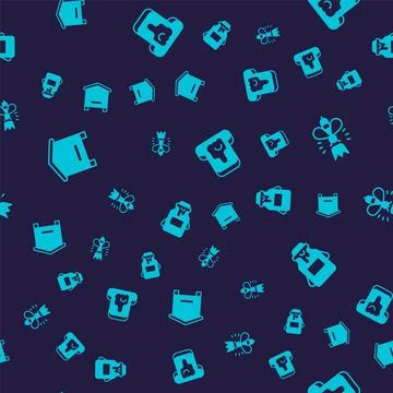 Set Hive for bees, Queen, Bread with honey and Jar of on seamless pattern 스톡 일러스트