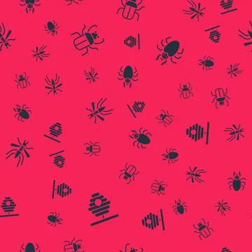 Set Hive for bees, Stink bug, Mosquito and Beetle deer on seamless pattern Stock Illustration