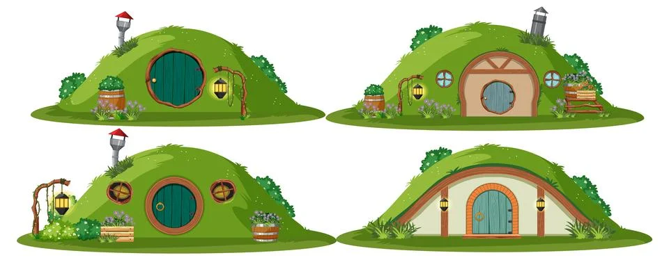 Set of hobbit house Illustrazione stock