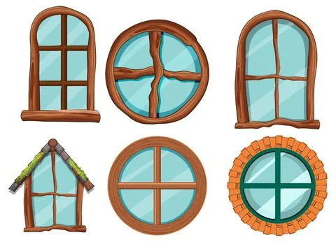 Set of hobbit house window element decoration Illustrazione stock