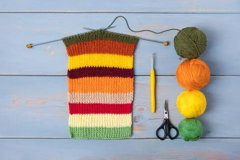 Set for hobby of knitting warm clothes Stock Photos