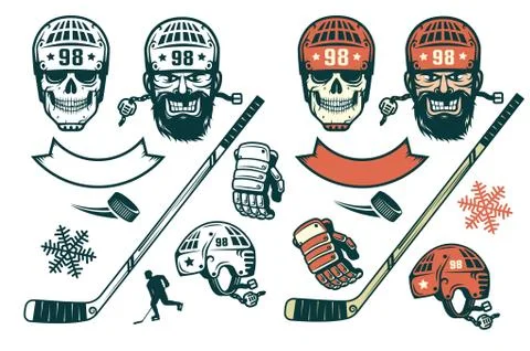 Set of hockey elements in retro style Stock Illustration