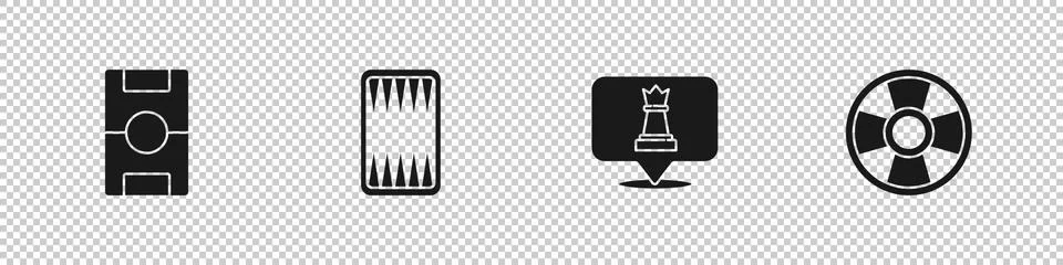 Set Hockey table, Backgammon board, Chess and Casino chip icon. Vector Illustrazione stock