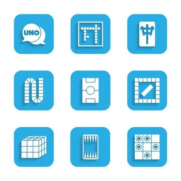 Set Hockey table, Backgammon board, Board game of checkers, Rubik cube, Mahjong Stock Illustration