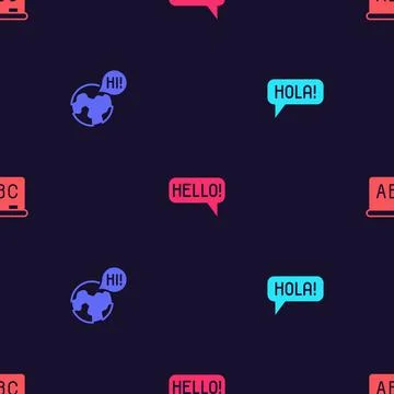 Set Hola in different languages, Learning foreign, Hello and Chalkboard on Stock Illustration