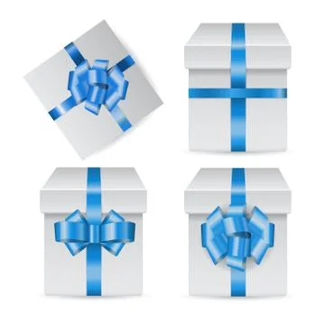 Set of holiday boxes with blue bow 스톡 일러스트