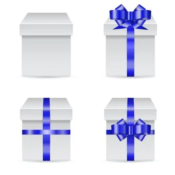 Set of holiday boxes with blue bows and ribbons for greeting events isolated  스톡 일러스트