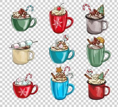 Set holiday composition with hot drink. Decoration with tangerine, cookies,.. Stock Illustration
