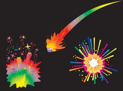 Set of holiday fireworks Stock Illustration