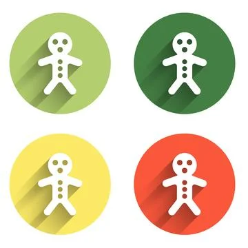 Set Holiday gingerbread man cookie icon isolated with long shadow backgroun.. Stock Illustration