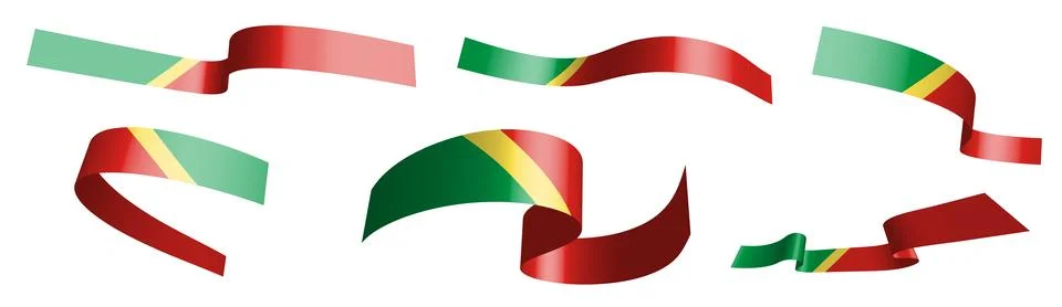 Set of holiday ribbons. Congo Republic flag waving in wind. Separation into.. Stock Illustration