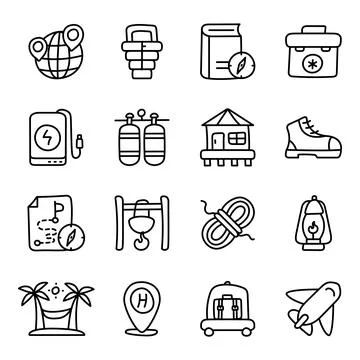Set of Holidays and Tour Linear Icons Stock Illustration
