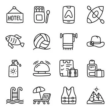 Set of Holidays and Trip Linear Icons Stock Illustration