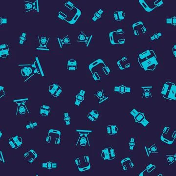 Set Hologram, Cloud database, Headphones and Wrist watch on seamless pattern 스톡 일러스트