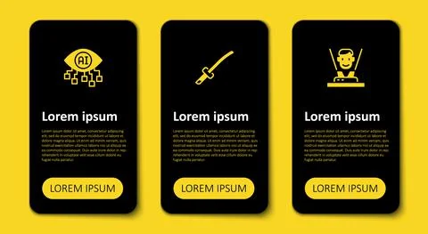 Set Hologram, Katana and Computer vision. Business infographic template. Vector Stock Illustration
