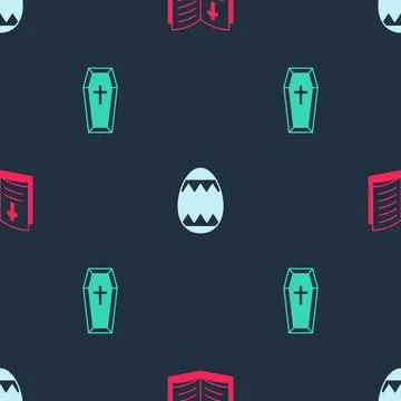 Set Holy bible book, Easter egg and Coffin on seamless pattern. Vector Illustrazione stock