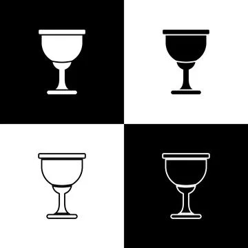 Set Holy grail or chalice icon isolated on black and white background. Christian Stock Illustration