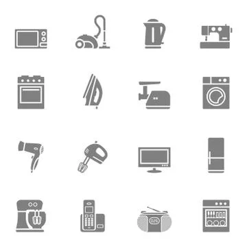 Set of home appliances and electronics icons Stock Illustration
