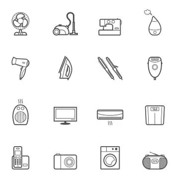 Set of home appliances and electronics icons Stock Illustration