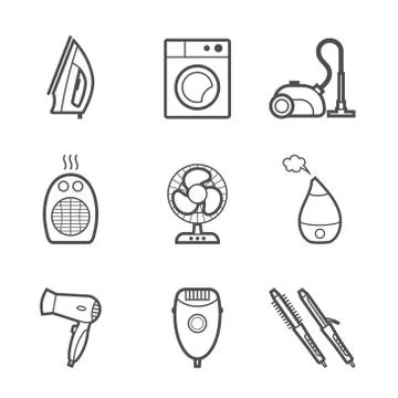 Set of home appliances and electronics icons Stock Illustration