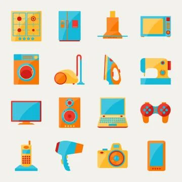 Set of home appliances and electronics icons Stock Illustration