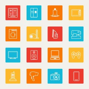 Set of home appliances and electronics icons Stock Illustration