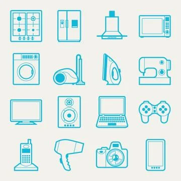 Set of home appliances and electronics icons Stock Illustration