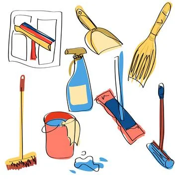Set of home cleaning tools Stock Illustration
