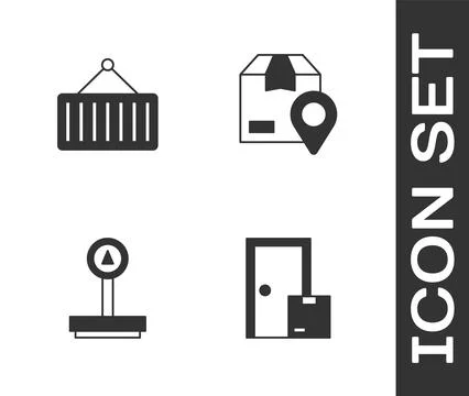 Set Home delivery services, Container on crane, Scale and Location with car.. 스톡 일러스트