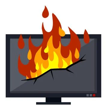 Set of home electrical appliances. Broken TV. Damaged device. Fire safety. Stock Illustration