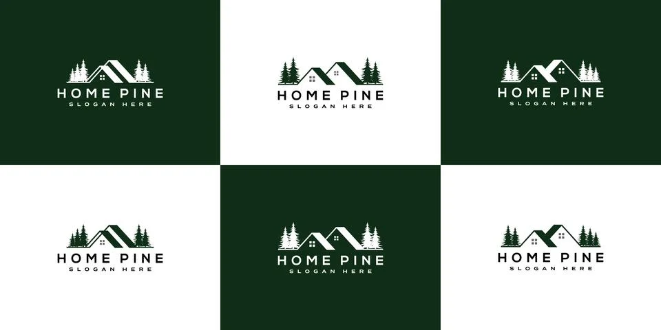 Set of home pine tree logo vector design template Stock Illustration