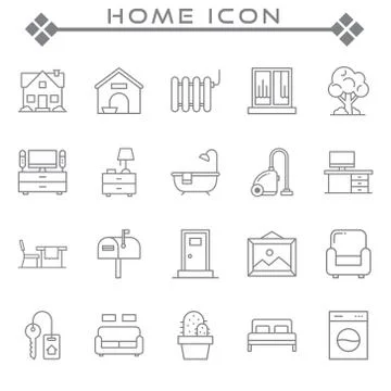 Set of Home Related Vector Line Icons Stock Illustration